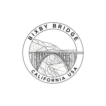 Bixby Bridge California USA Circular Emblem Logo Design