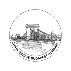 Obraz premium Chain Bridge Budapest Hungary Line Art Sketch Emblem