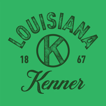 A vintage-style vector illustration featuring Kenner, Louisiana, complete with a grunge texture and a classic emblem. Perfect for trendy hipster t-shirts and apparel.
