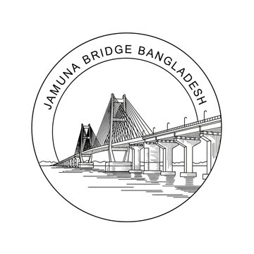 Jamuna Bridge Bangladesh Landmark - Modern Cable-Stayed Bridge Illustration