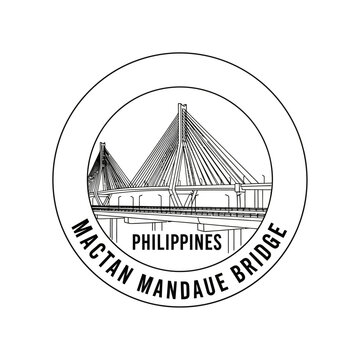 Mactan Mandave Bridge Philippines Emblem - Cable-stayed Bridge Line Art