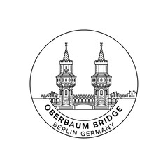 Fototapeta premium Oberbaum Bridge Berlin Germany Landmark Circular Logo Line Art