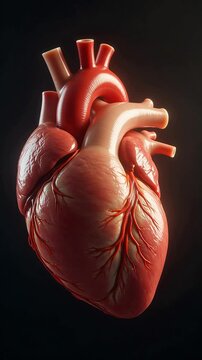 Detailed 3D anatomical model of a human heart with visible arteries and veins