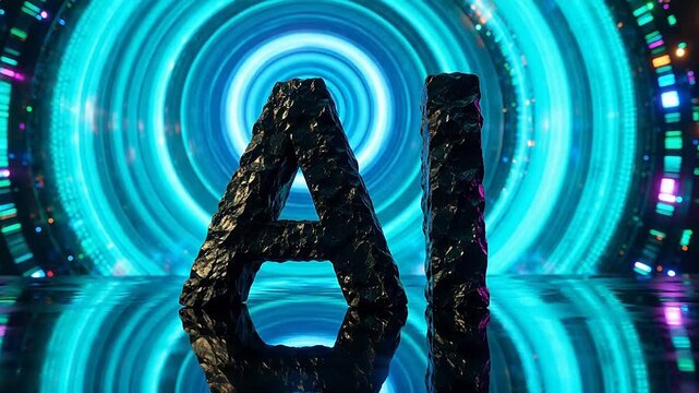 Abstract AI concept with swirling blue lights and reflections
