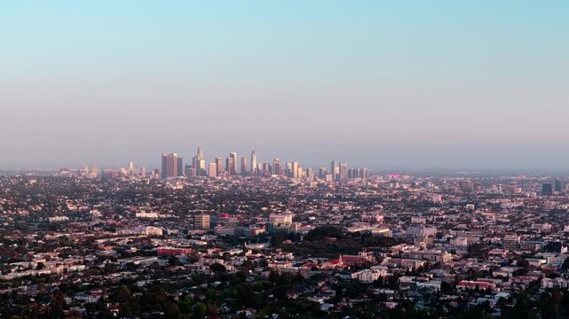 4k 60 FPS Lens Punch-in of Downtown Los Angeles Skyline
