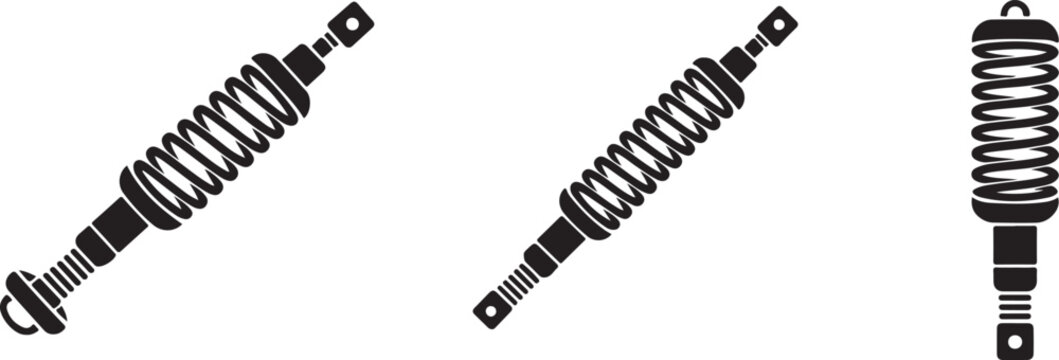 Automotive shock absorber icons representing vehicle suspension components and mechanical dampening systems for smooth car driving.