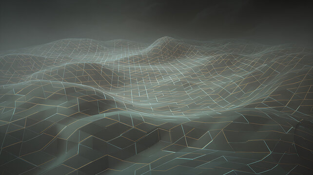 Glowing digital network landscape with illuminated pathways