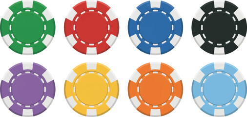 Set of colorful casino chips for gambling games isolated on transparent background round plastic tokens for poker entertainment. © Kamrun82