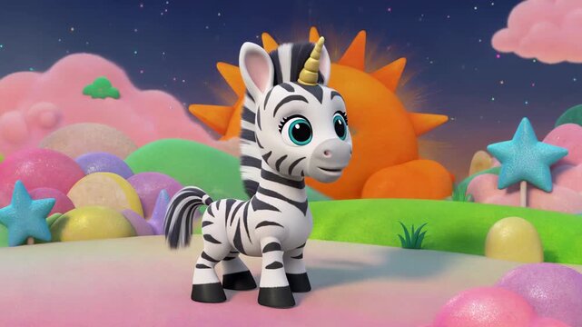 Cartoon Zebra Fantasy Scene Material Cartoon Zebra Unicorn Dream