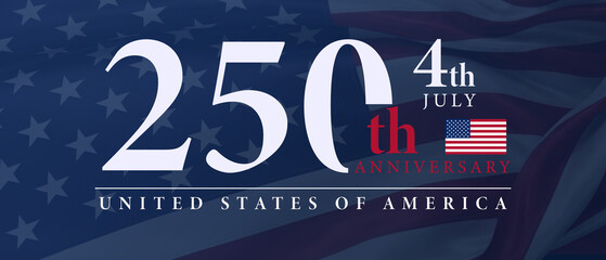 250th anniversary of the united states of america celebration graphic featuring a waving american flag background with elegant white and red typography for independence day patriotic events © Malik Hammad 