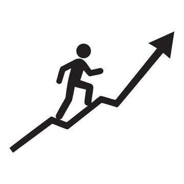 Stick figure climbing graph icon representing success growth and achievement