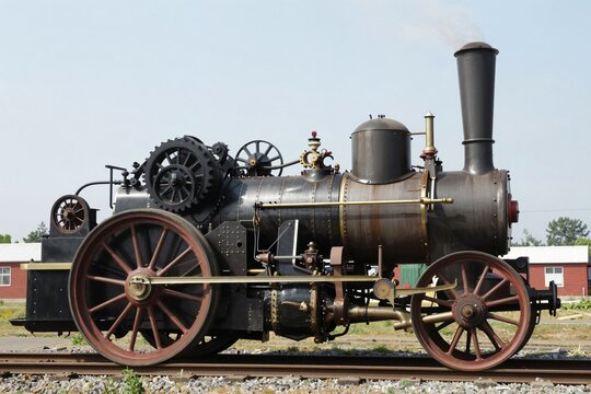 Vintage Steam Engine on Railway Track