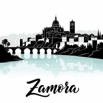 Zamora Skyline Silhouette &mdash; A Romanesque River Fortress Spain City Vector Illustration