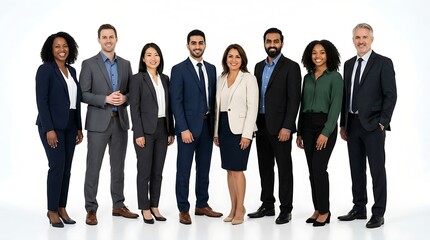 Fototapeta premium A diverse group of professionals stand together, showcasing teamwork and corporate unity in a studio setting