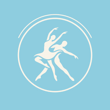 A minimalist vector icon of a dancing couple in a circle
