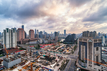 Chicago Construction Site with Downtown Skyline and Lake Michigan View © CaoVan