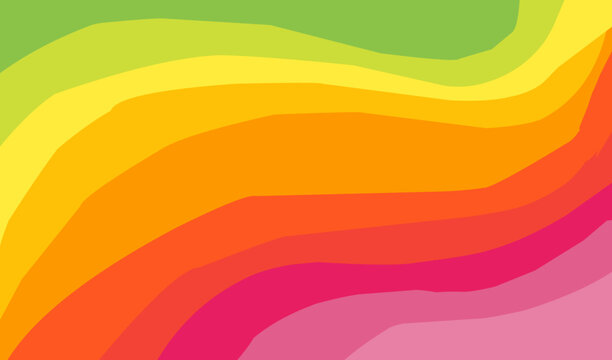 Abstract vibrant rainbow background vector illustration with colorful flowing wavy layers from lime green yellow orange to red lavender and pink