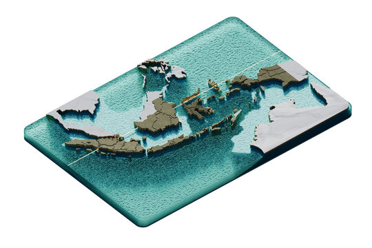Isometric Indonesia Map With Equator Line 3D Render Illustration