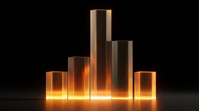 Golden columns glow softly against a dark background