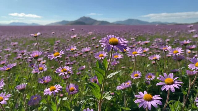 Purple flower sea natural scenery Purple flower sea blooms romantically