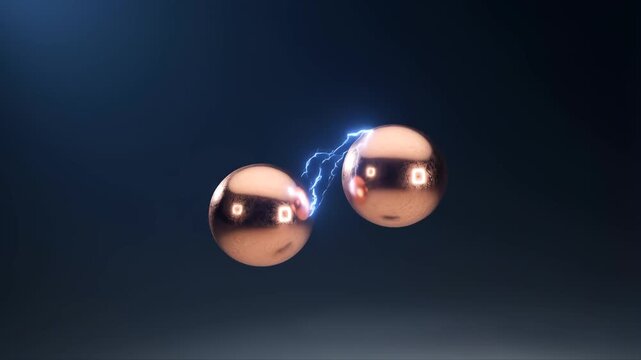 Spheres with a Sharp Electrical Arc Jumping Perfectly Between Them in a Dark Space Featuring Energy Transfer, Science, Technology with Physics