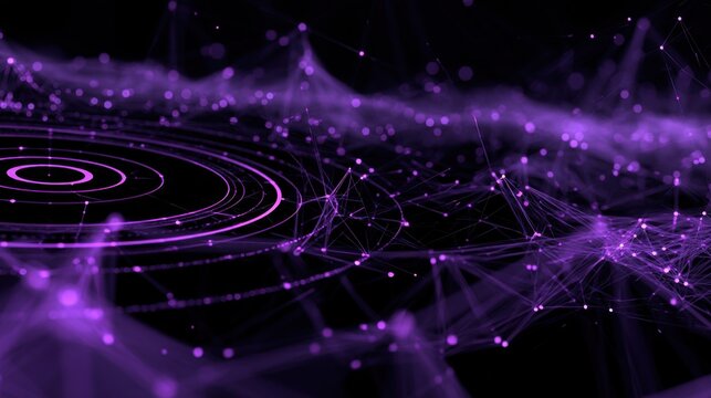 Abstract purple digital network connection lines and circles data background
