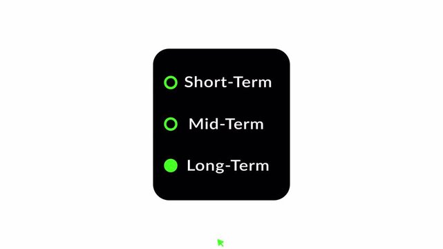 decision-making processes with short-term mid-term and long-term strategies, goals, planning horizon on transparent background in 4k animation with Alpha Channel
