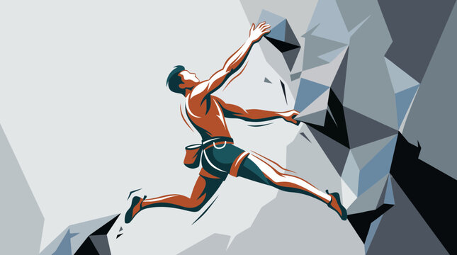Man climbing a steep rocky mountain.
