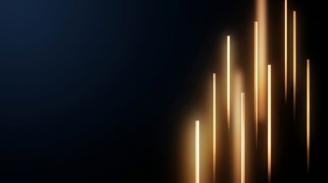 Tall, glowing orange bars ascend against a dark, minimalist backdrop.