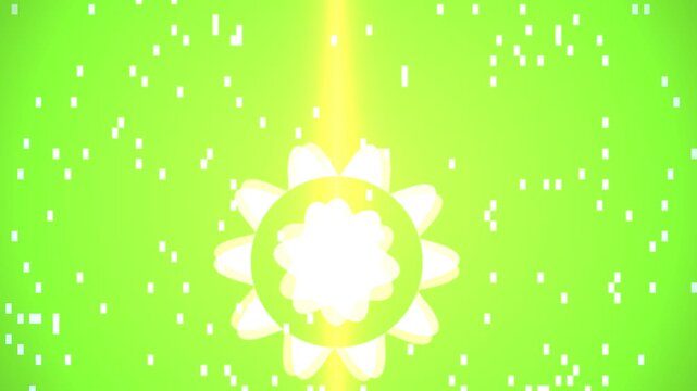 Purple geometric flower with digital falling pixel debris.