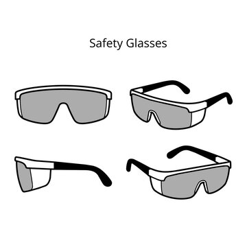 Safety Equipment Collection - Safety Glasses Black and White Vector Illustration