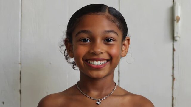 Close-up of smiling girl half body Close-up of smiling happy girl