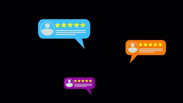 Review Speech bubles iwith 5 stars from customer, illustration of excelent feedback