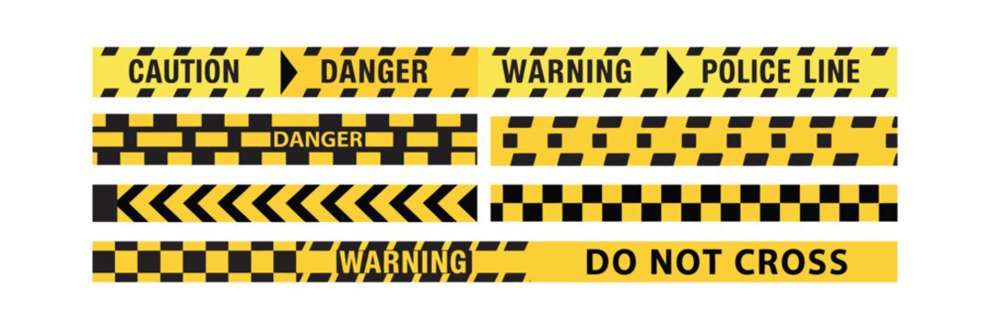 Caution Tape Set with Yellow Warning Ribbons, Danger Zone Stripes, Security Barriers and Construction Markings