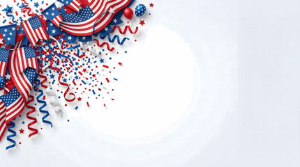 Obraz premium Minimal patriotic border concentrated in one corner creating a premium advertising layout with expansive copy space for Independence Day promotions and holiday campaigns.