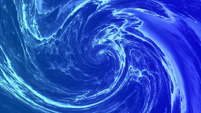 Swirling blue vortex featuring glowing wave formations and fluid ocean energy. Dynamic motion background suitable for visual effects, technology projects, presentations, and digital media.