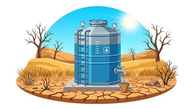 Off Gride Water Tank Arid Land Water Security Rural Development Flat Design 