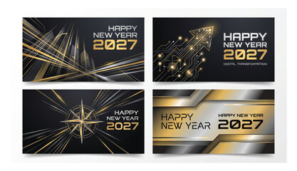 Happy new year 2027 elegant gold and silver business concept banners with business corporate marketing technology template creative celebration greeting promotion professional lighting © Shaon