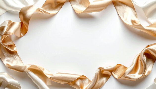 Elegant silk ribbons forming an empty frame on white background