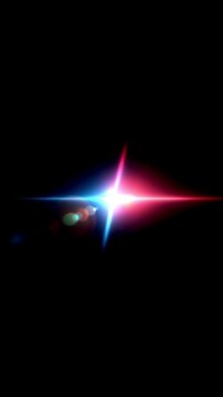 Glowing lens flare moving across an empty black background, vertical video featuring cinematic light streaks, radiant glow and elegant visual effects