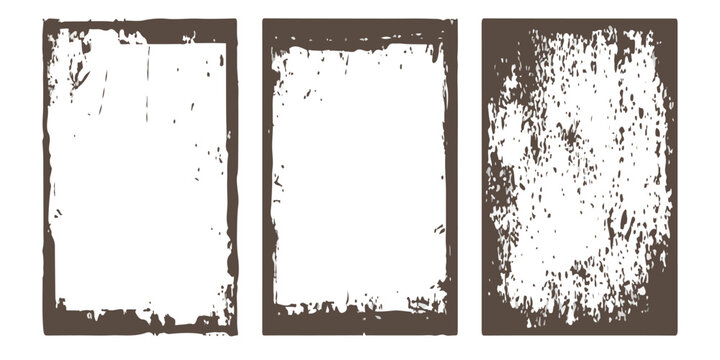 Three rectangular vintage photo frames with black distressed grunge borders and rough edges