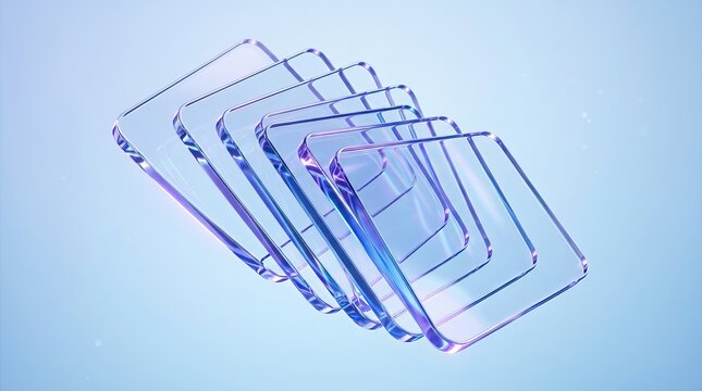 Abstract 3D Layered Glass Plates with Iridescent Prism Glow