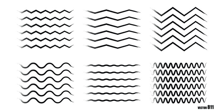 Collection of wavy and zig zag lines in black and white simple design