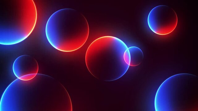Abstract digital classy luxury background with light animation of circles, minimalist elegant design, illumination from neon circles. Concept 3D. Seamless loop 4k video