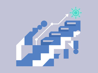 Fototapeta premium Abstract illustration of people climbing a staircase to success