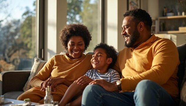 A warm and authentic multi-generation family spending quality time together in a modern living room,