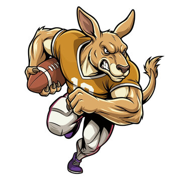 Kangaroo wearing football uniform running.