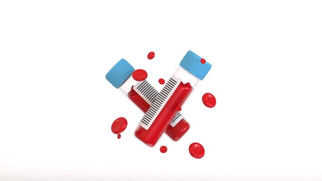 3d Blood sample test tubes icon animation concept of Blood sample test tubes with Blood particles icon animation