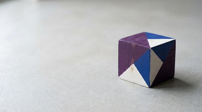 Geometric wooden block with abstract pattern on neutral background
