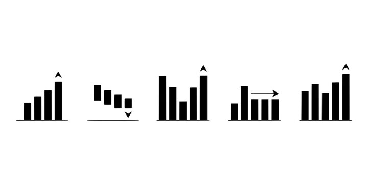 Graphs Showing Upward and Downward Trends in Black and White Vector Illustrations Featuring Graph, Trend, Illustration